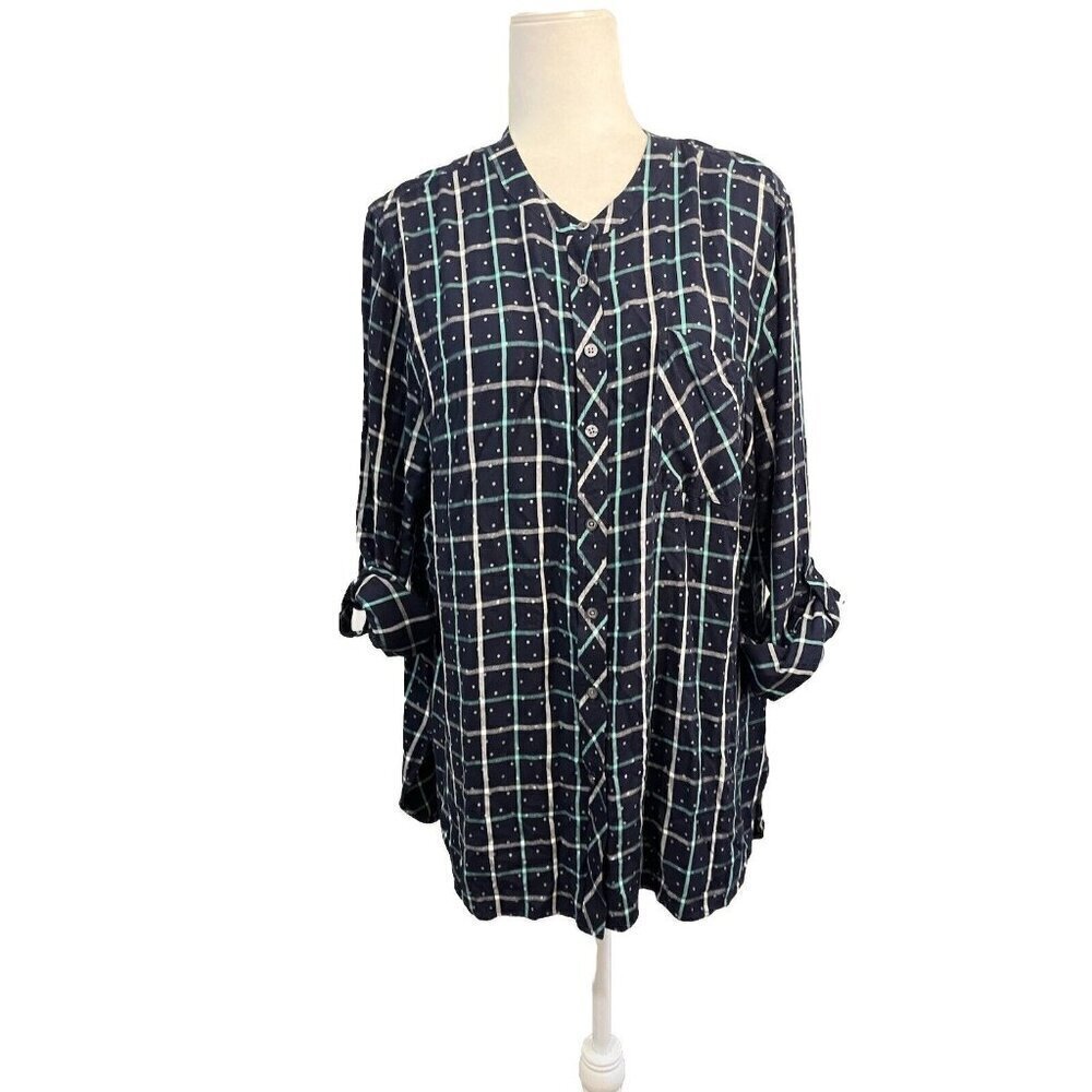 Talbots Button Up Polkadot Rolled Sleeves Shirt Size XL